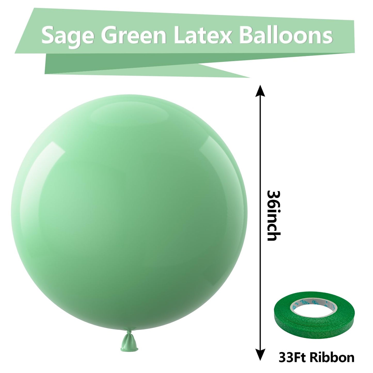 Bezente Sage Green Giant Balloons 36 Inch - 8 Pack Jumbo Olive Green Balloons Large Round Dusty Green Latex Balloons For Birthda