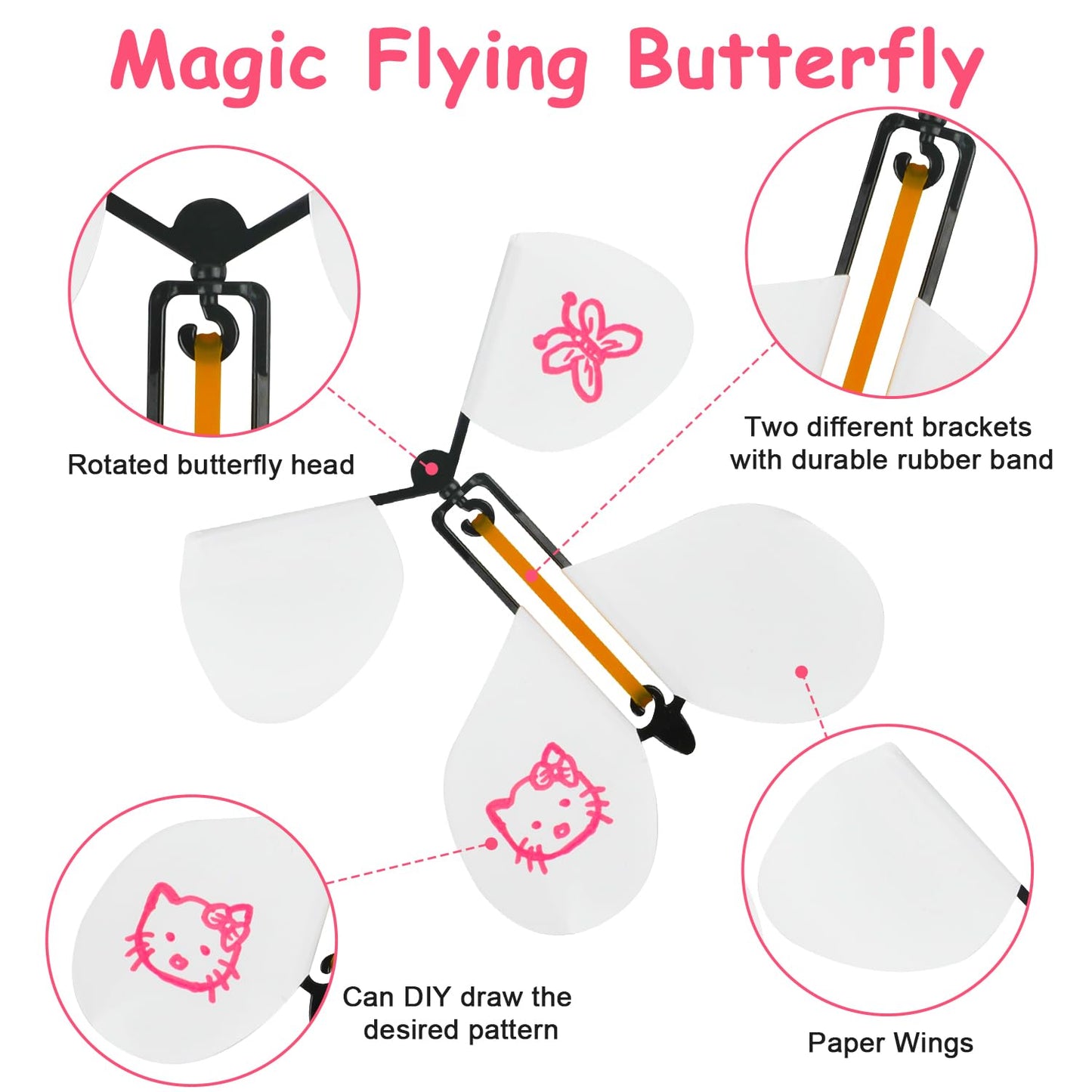 Lomimos 20Pcs Flying Butterfly, White Magic Wind Up Butterfly Toy Diy Butterfly Wings For Children Surprise Wedding Birthday Par