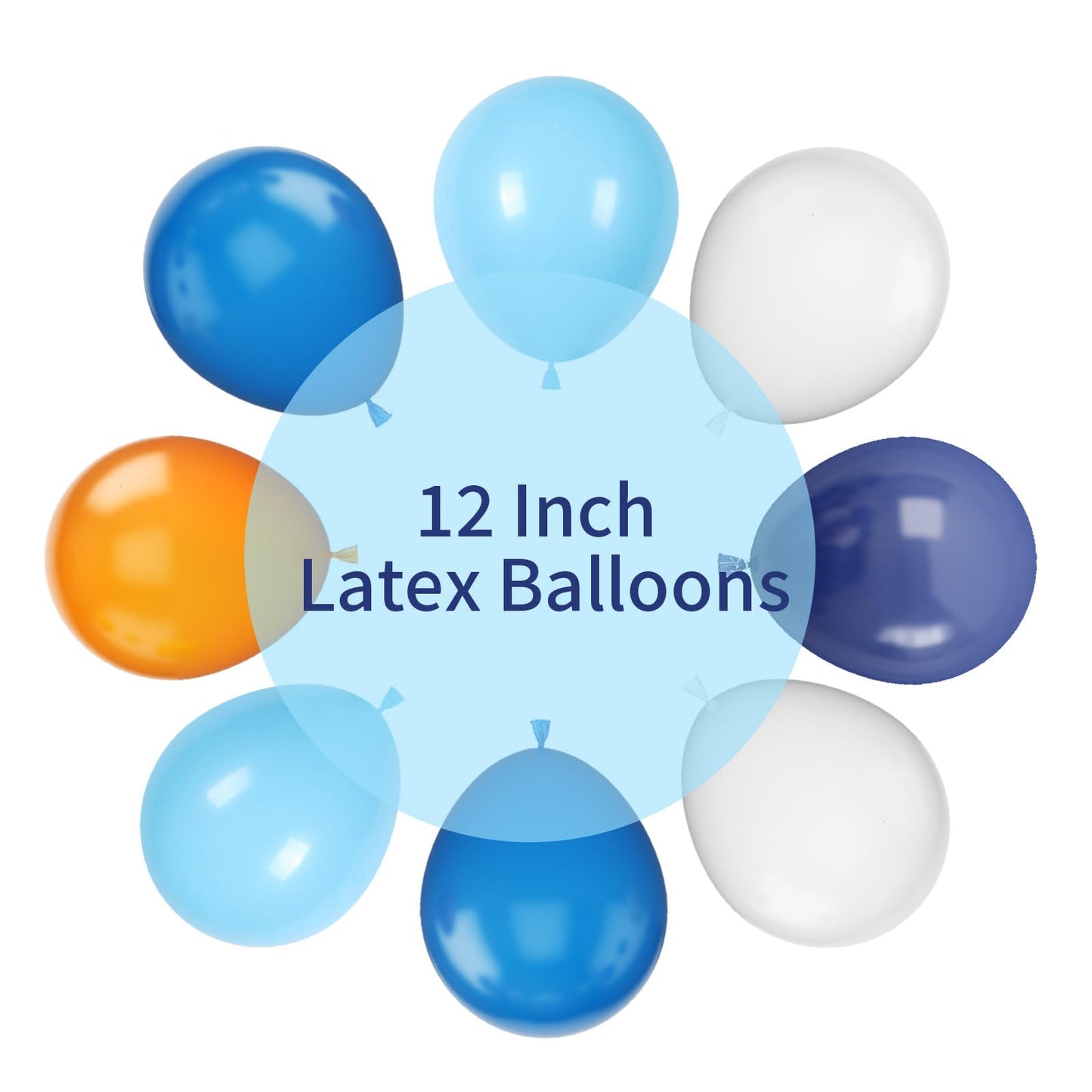 Gremag Blue And Orange Balloons, 12Inch Navy Blue Dark Light Blue White Orange Balloon Kit With Ribbons, 60Pcs Latex Balloons Fo