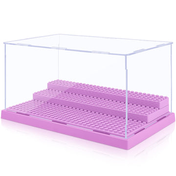 Mlikero Display Case For Minifigures Action Figures Blocks, Clear Dustproof Acrylic Display Box Storage With 3 Movable Steps Gifts For Children,Purple…