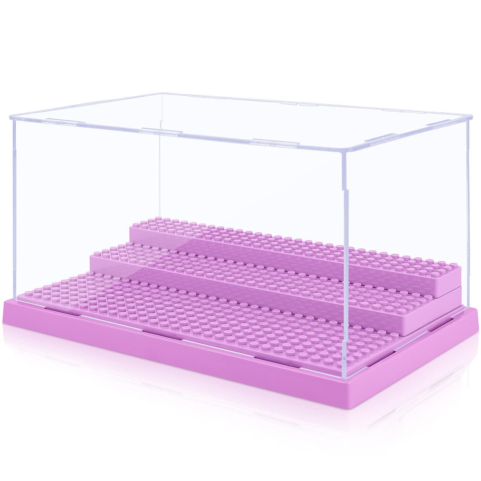 Mlikero Display Case For Minifigures Action Figures Blocks, Clear Dustproof Acrylic Display Box Storage With 3 Movable Steps Gif