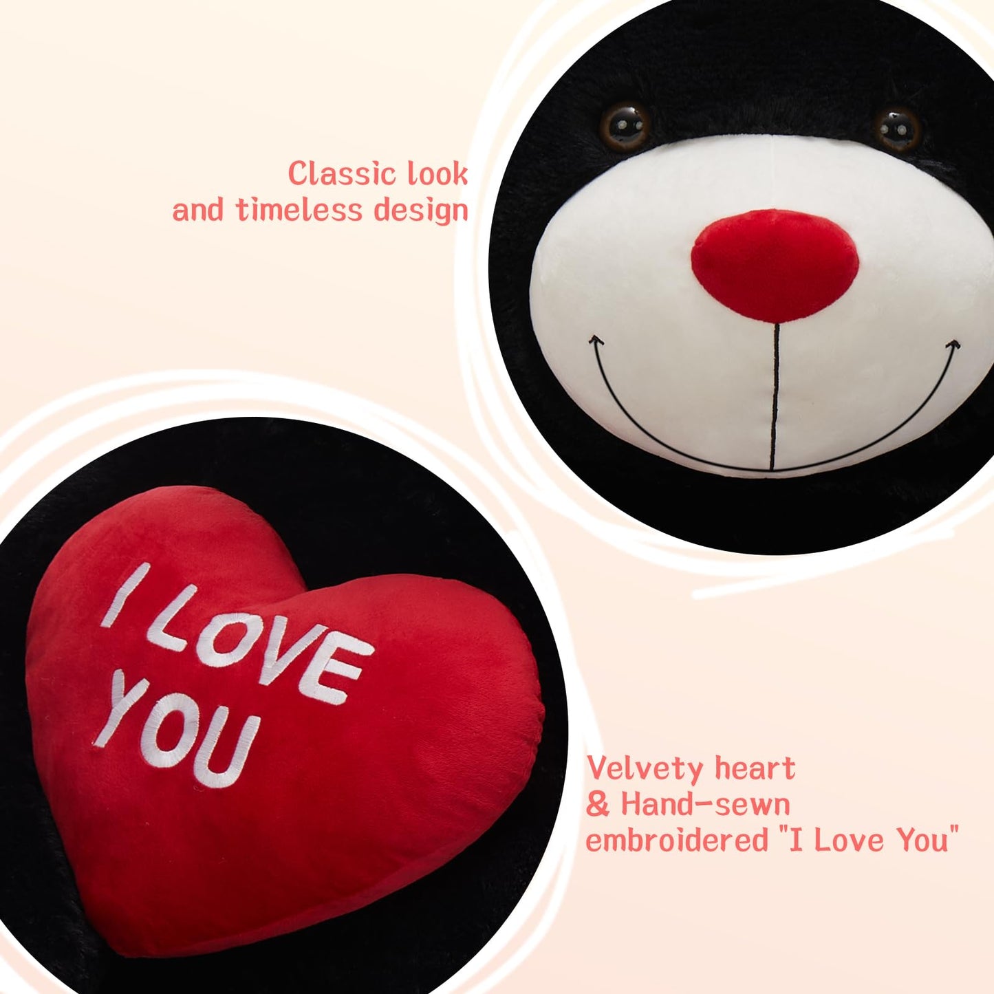 Beniny 4.3 Feet Giant Teddy Bear Stuffed Animal, 52'' Big Teddy Bear With Heart, Large Black Stuffed Bear Plush Toys For Kids, I
