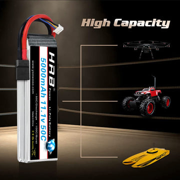 HRB 2PCS 11.1V 5000mAh 3S 50C-100C LiPo Battery TR Compatible with RC Cars Models Helicopter Airplane Quadcopter Truck Boat