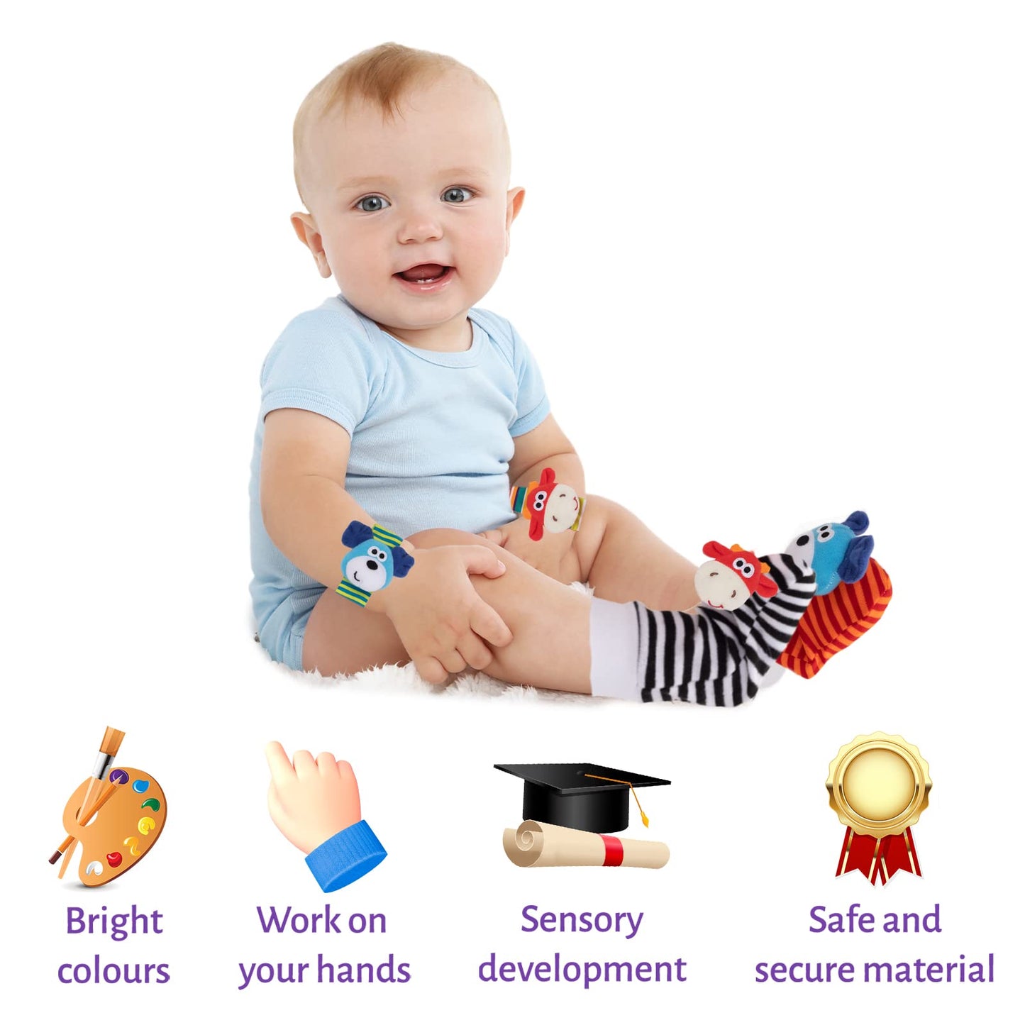 Padonise 4 Pack Baby Wrist Rattles Rattle Socks Set Baby Socks Animals Development Toys For Toddlers 1-3 Early Learning Toys For Babies Infant Sensory Toys Newbron Gift Set Birth Gifts For Baby