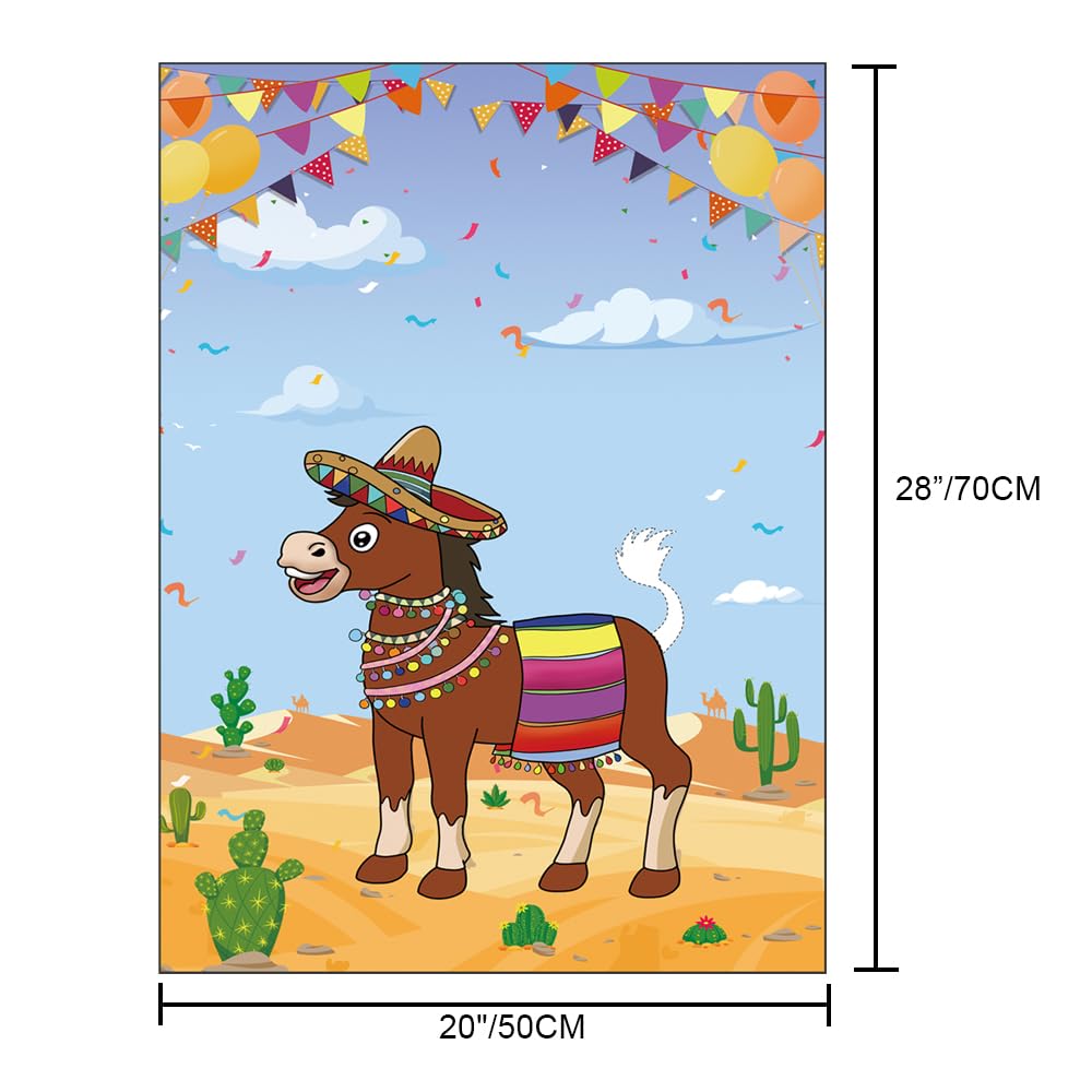 T-Antrix Pin The Tail On The Donkey Party Games For Kids With 21'' X 28'' Mexican Donkey Poster, Reusable Tails Party Supplies F