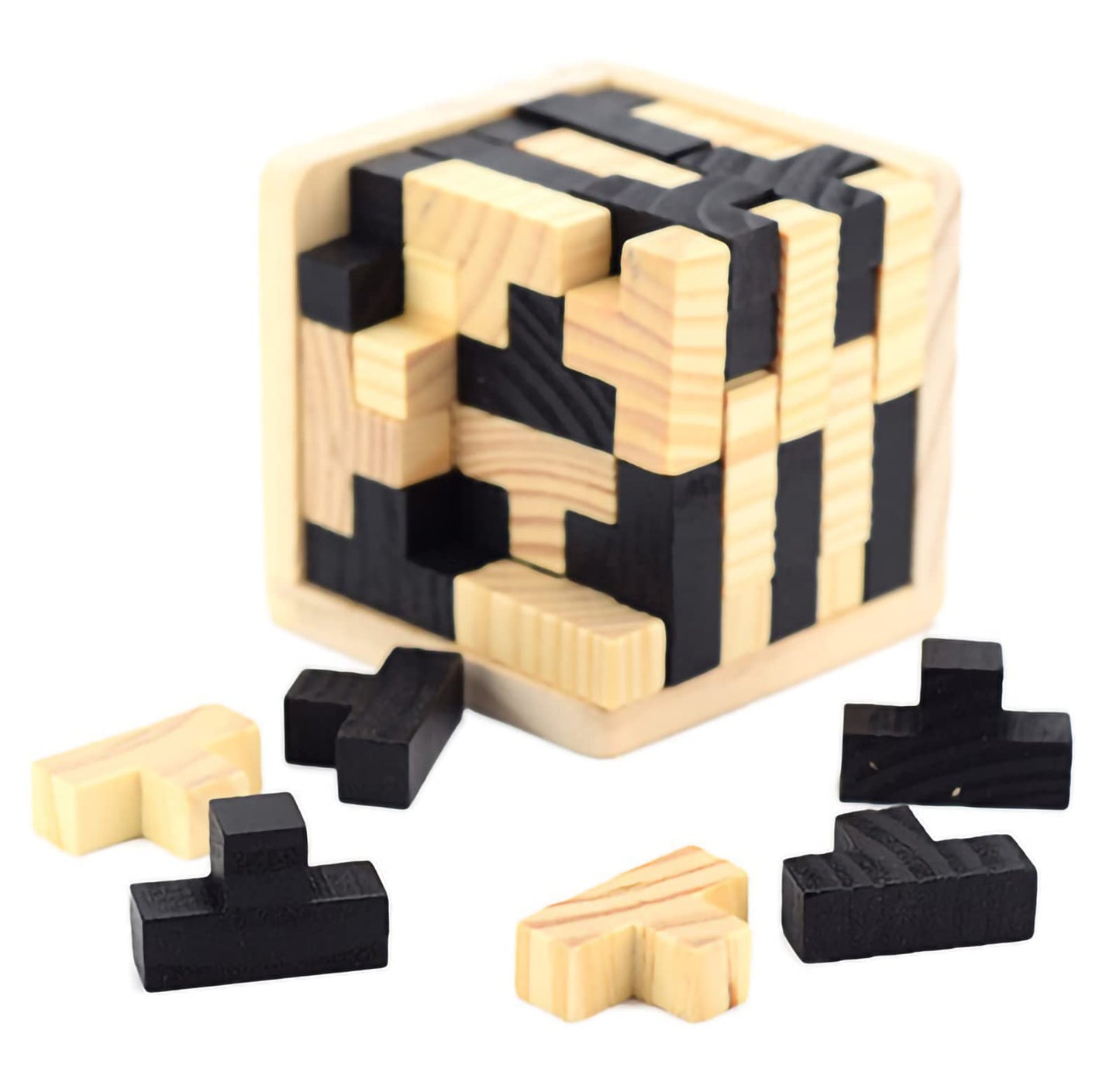 3D Wooden Brain Teaser Puzzle Cube Wooden Puzzles T-Shaped Jigsaw Logic Puzzle Game Puzzles Educational Toy For Kids And Adults (Black)