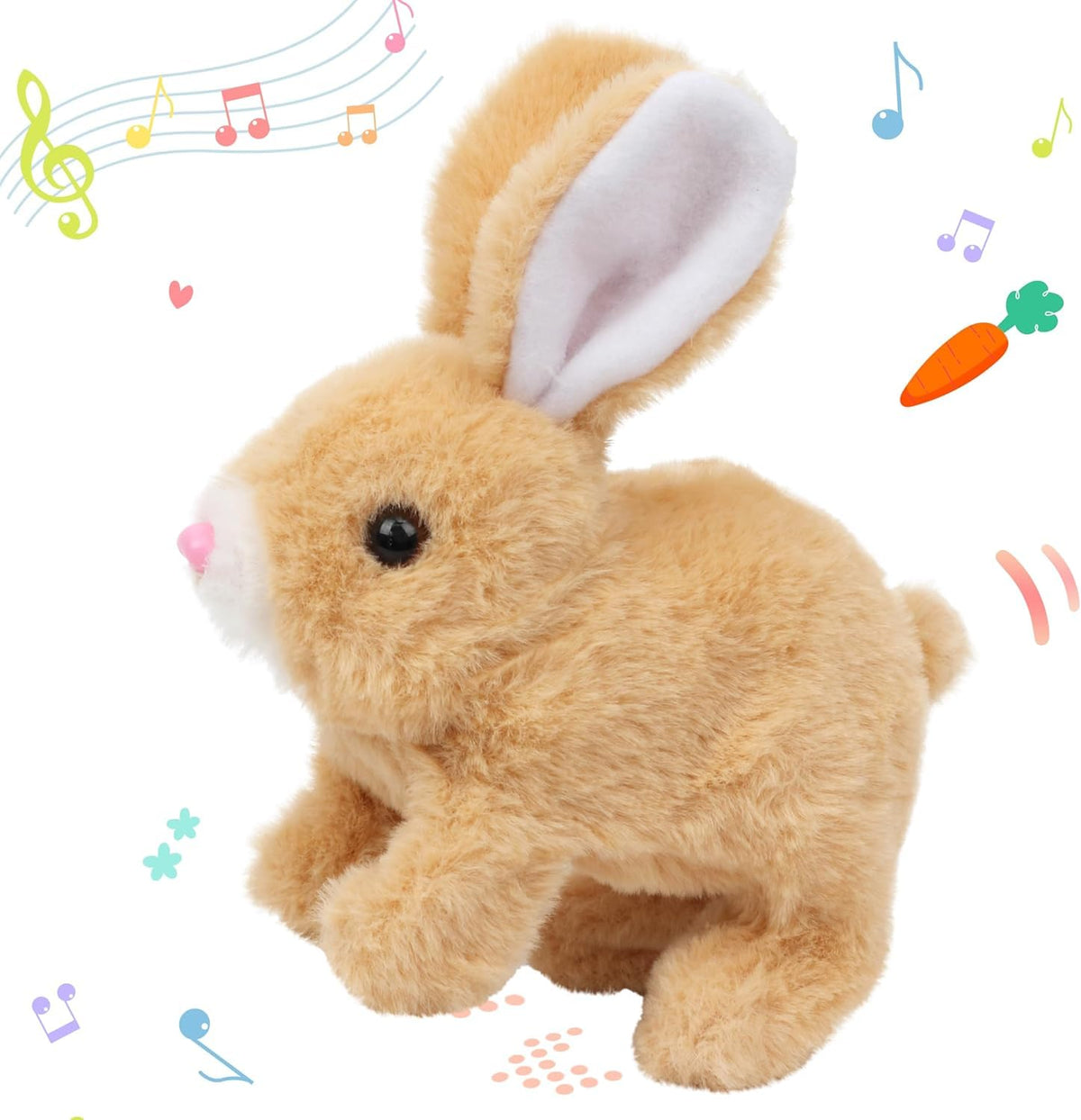 Hopping Walking Bunny Toy with Sounds, Jumping Rabbit Wiggling Ears, Twitching Mouth and Nose, Educational Interactive Bunny Toy