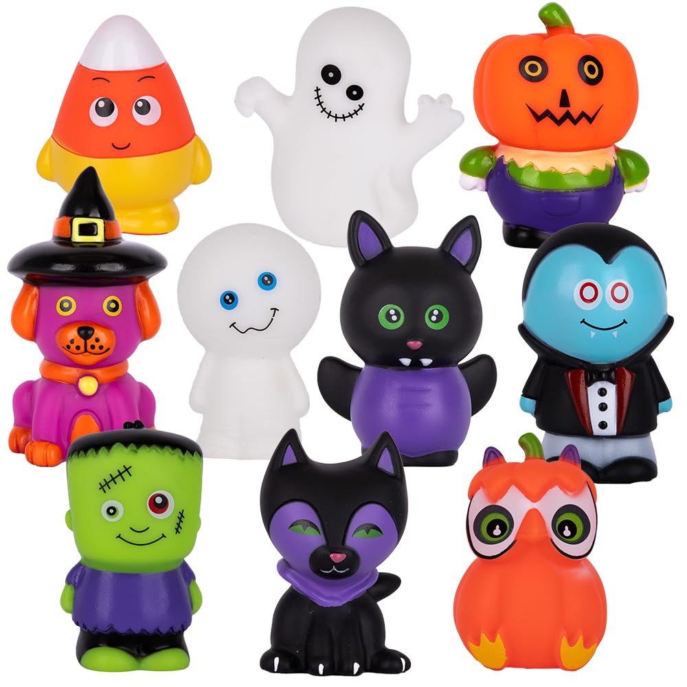 Artcreativity Assorted Halloween Rubber Characters For Kids, Pack Of 10, Variety Of Halloween Figures, Trick Or Treat Supplies, Goodie Bag Fillers, Party Favors, Halloween Themed Bathtub Toys