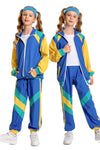 Masswo 80S Tracksuit Kids Vintage Hip Hop Costume Colorblock Windbreaker Set 2 Piece Sports Wear