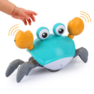 Pintreeland Crawling Crab Baby Toys With Music & Light, Tummy Time Interactive Toddler Toy Automatically Avoid Obstacles For Boys Or Girls (Orange)