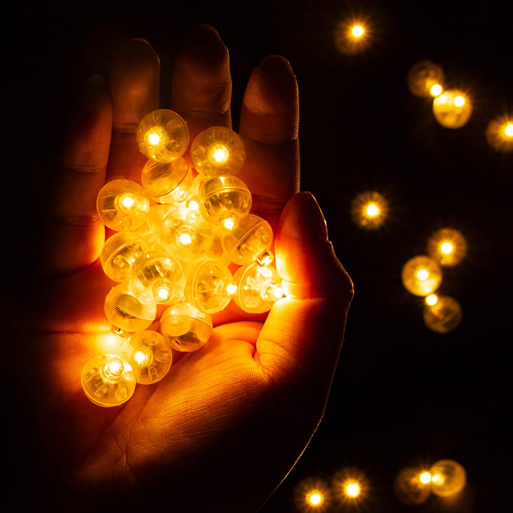 100pcs LED Orange Balloon Light Mini Tiny Led Lights, Small Round Led Ball Lamp for Paper Lantern Balloon Indoor Outdoor Party E