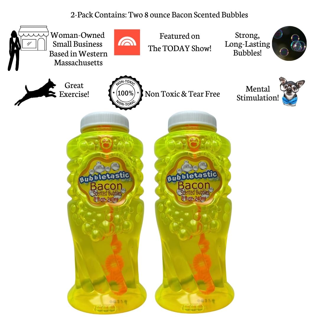 Dog Bubbles - Bubbletastic Bacon Scented Bubbles - 2 Pack - Includes Wands! 16Oz Total!