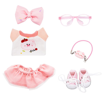 Clothes for 17cm Dolls Pink Cute Style 6 Piece Set Including a Bow  Shirt  Skirt  Glasses  Shoes and Piglet Bag  Fashion Dolls Outfit with enhanced Dolls Accessories for Play & Display - No Doll