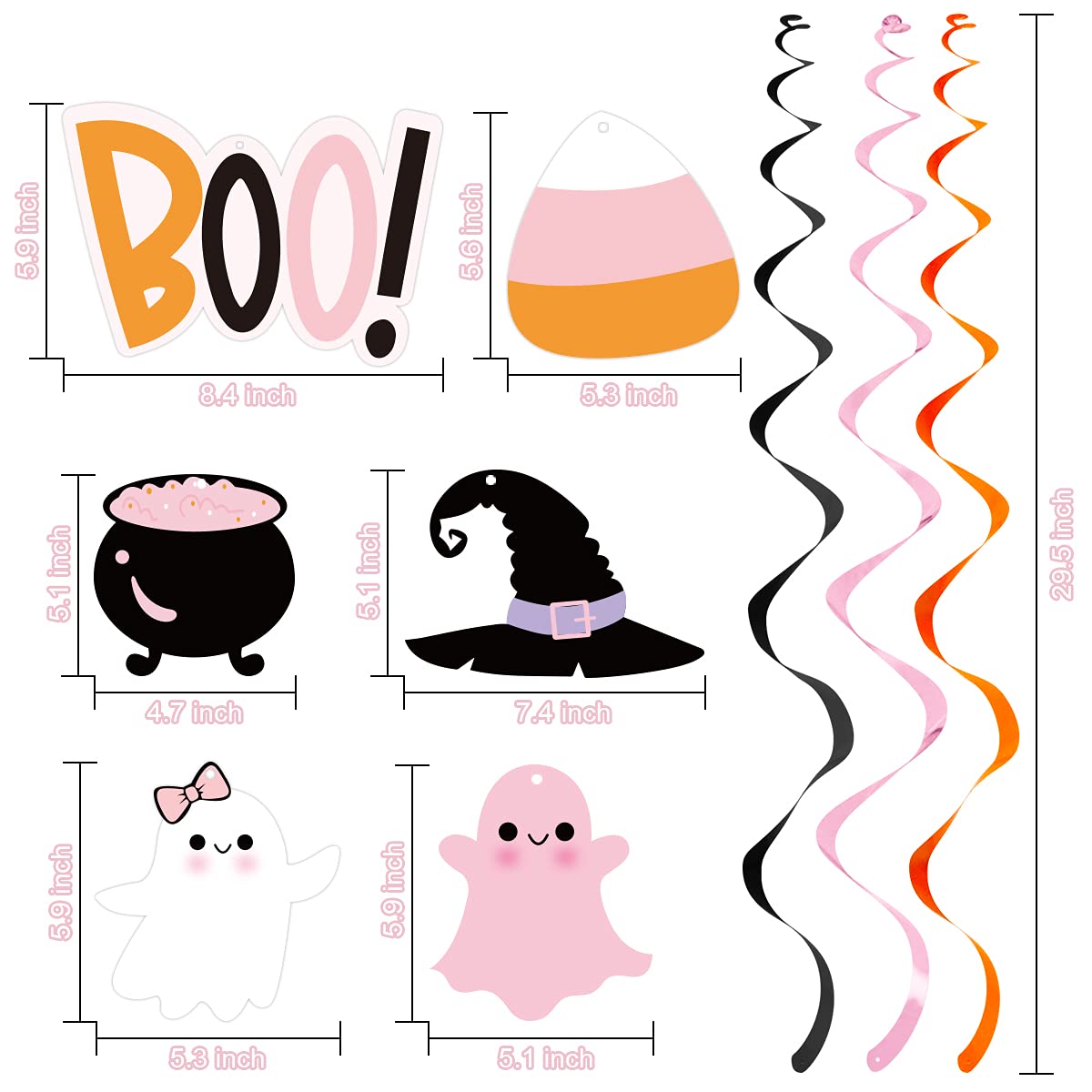 20Pcs Halloween Party Hanging Swirl,Cute Pink Ghost Sugar Bat Boo Ceiling Hanging Streamers for Halloween Baby Shower,Kids Hallo
