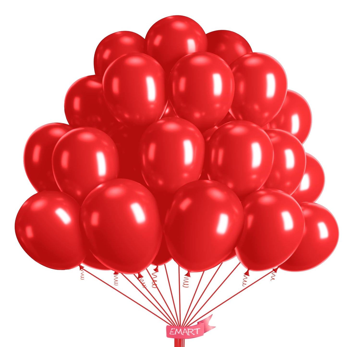 Emart 100Pcs Red Balloons 12 Inch With Ribbon, Latex Helium Quaility For Birthday, Wedding, Baby Shower, Graduation, Christmas Decor