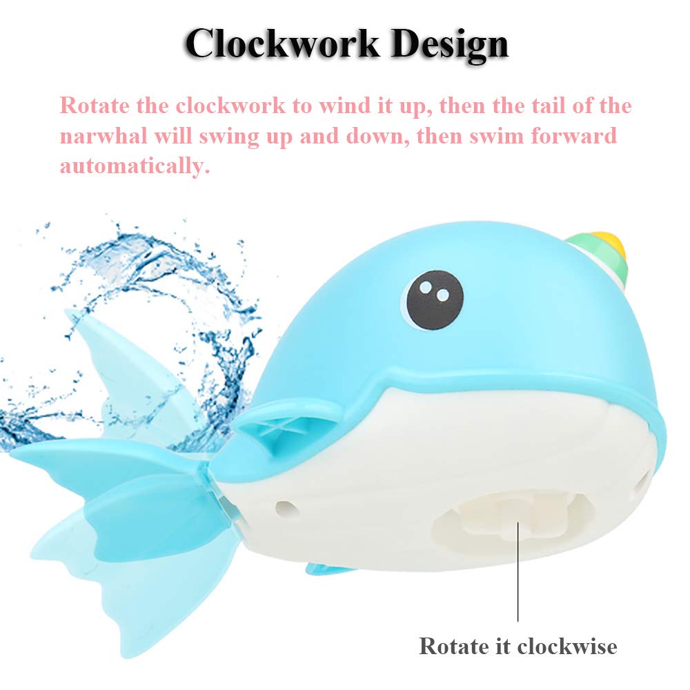 Nextake Wind-Up Narwhal Bath Toy, Windup Swimming Narwhal Tub Toy For Kids Whale Floating Water Toy Bahtub Whale Toy Whale Clock