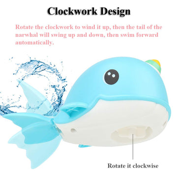 Nextake Wind-Up Narwhal Bath Toy, Windup Swimming Narwhal Tub Toy For Kids Whale Floating Water Toy Bahtub Whale Toy Whale Clock