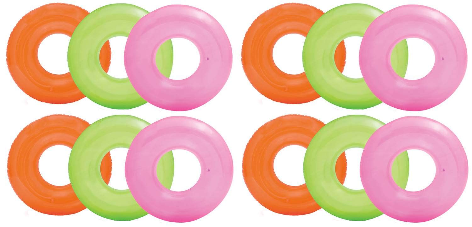 Intex Colorful Transparent Inflatable Swimming Pool Tube Raft (12-Pack)| 59260Ep