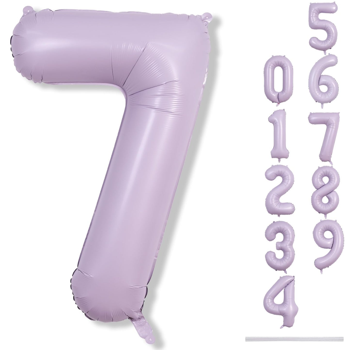 40 Inch Balloon Number 7 Pastel Purple, Large Mylar Foil Light Purple Number Seven Balloons Set For Girls Women, Dusty Lilac Glo