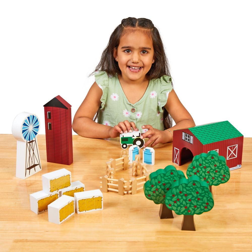 Excellerations Farm Block Play Set, 25 Pieces, Gift, Role-Play, Preschool Educational Toy, Ages 3 Years And Up (Item # Farmer)