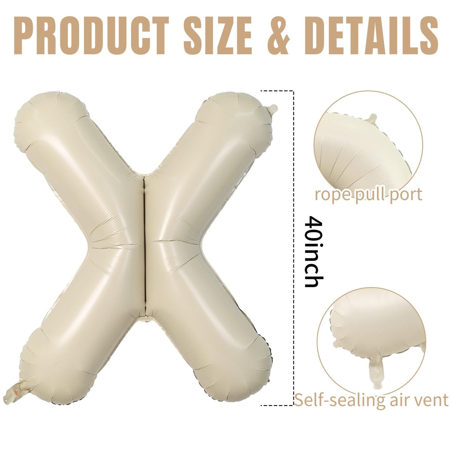 40 Inch Cream Letter Balloons, Large X Letter Balloons Foil Helium Balloons, Mylar Big Single Alphabet X Balloons, Cream Balloon
