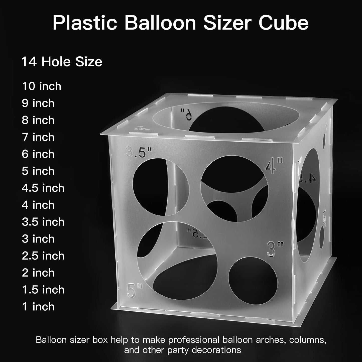 Auihiay 14 Holes Balloon Sizer Cube, Balloon Measurement Tool With Instructions, Balloon Sizr Tool For Balloon Arches, Balloon Column, Balloon Party Decoration (1-10 Inch)