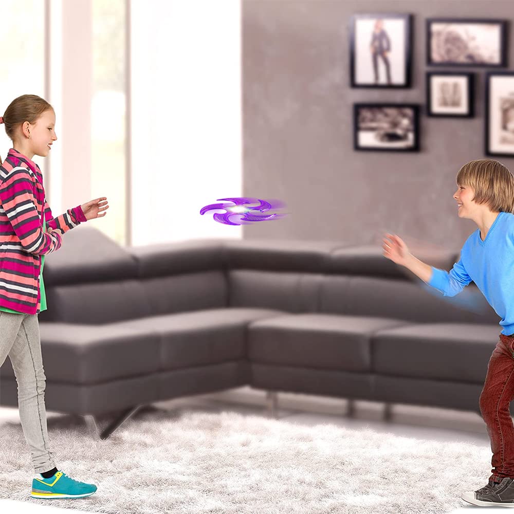 Artcreativity Light Up Ninja Flyers Set – Pack Of 2 Flying Ninja Stars For Kids – Light Up Flying Toys With Batteries – Fun Summer Toy And Gift For Kids – Orange And Purple Ninja Stars