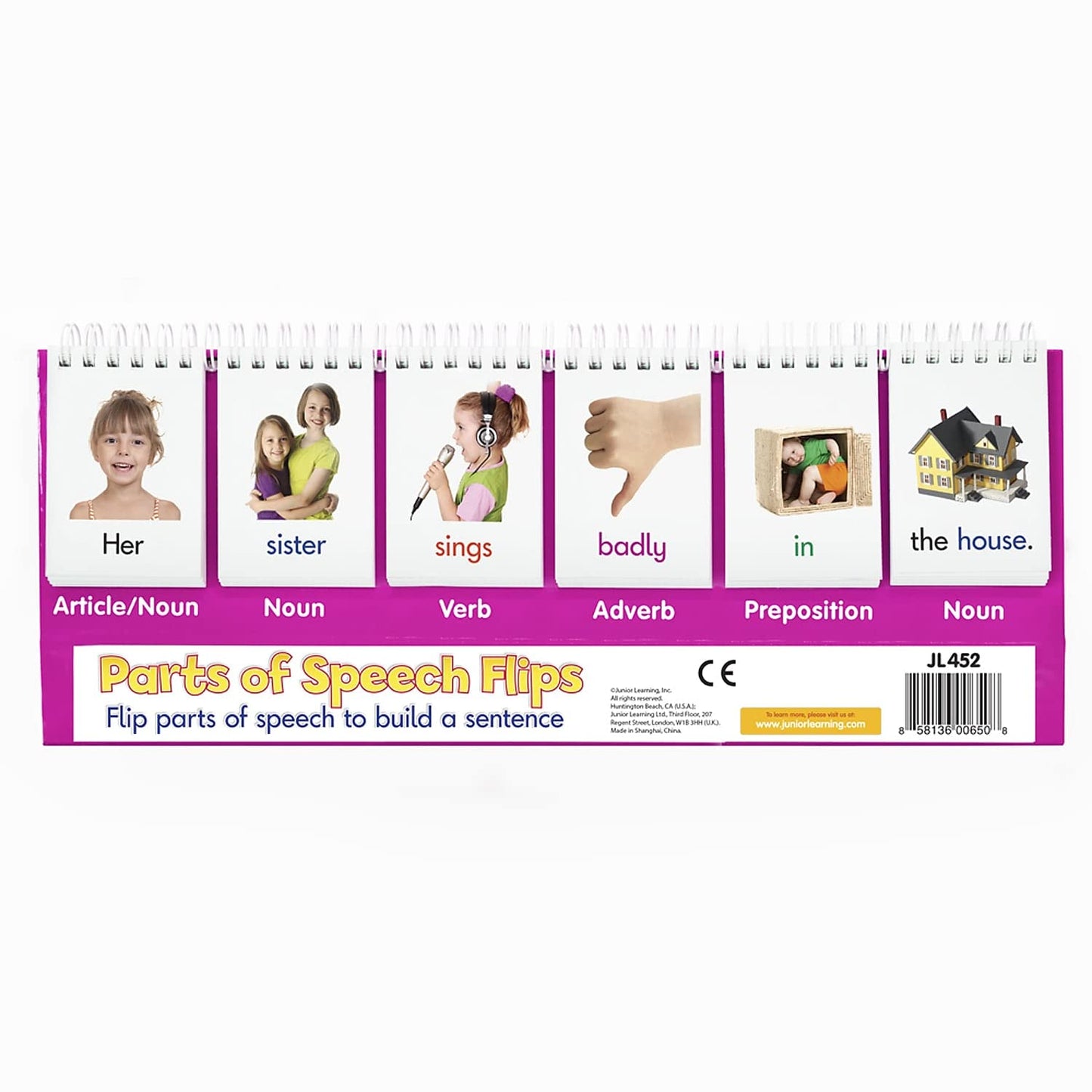 Junior Learning Part of Speech Flips - Educational Action Games, Double Sided, Multi Color, Model JL452, Cardstock Material