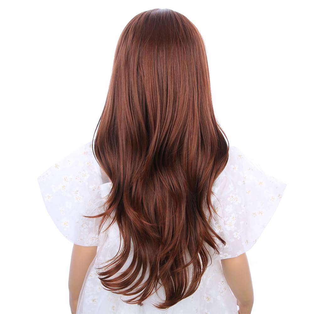 Duduwig Ginger Orange Wig For Kids Gilrs Long Ginger Middle Part Wig Child Long Dark Orange Wavy Curly Wigs Heat Resistant Synth
