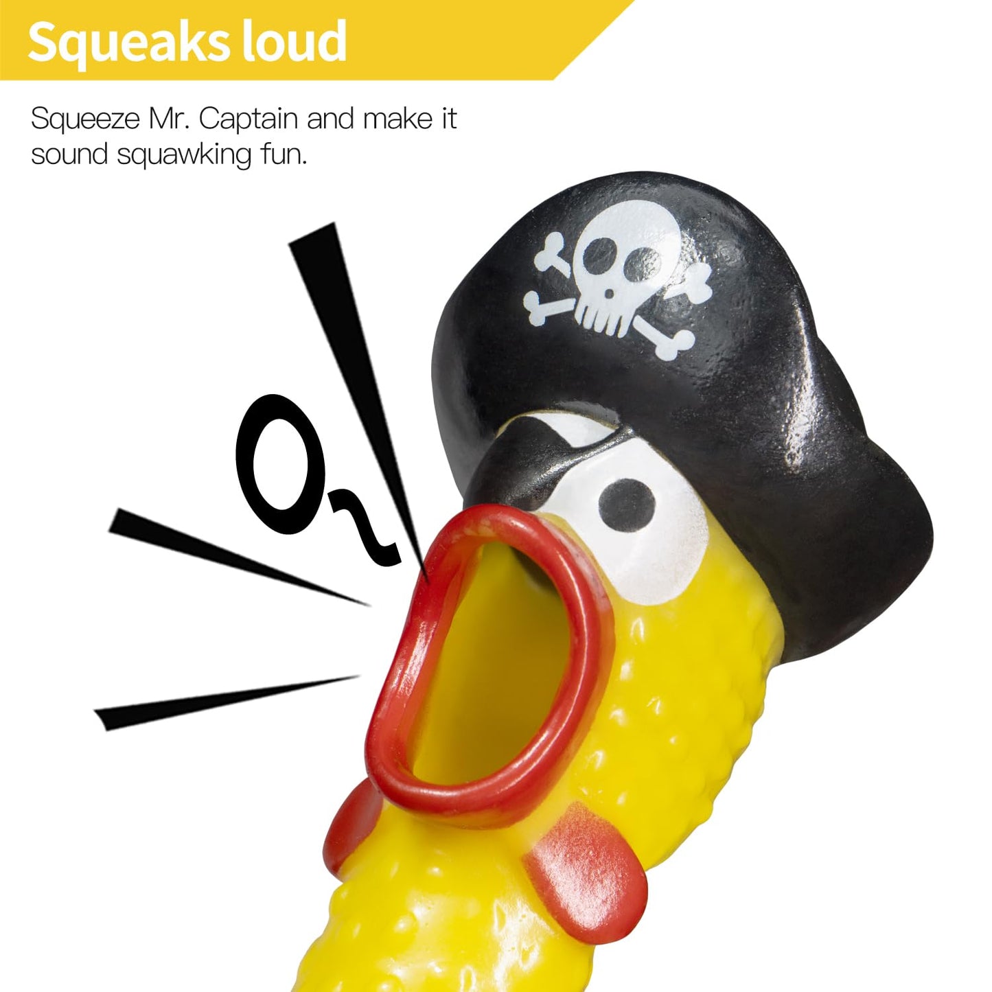 Novelty Place Squawking Pirate Chicken Dog Toys - 12.5 Inches Yellow Rubber Squeeze Squeaky and Screaming Chicken for Pets or Kids