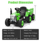 Costzon Ride On Tractor With Detachable Trailer, 12V Kids' Electric Vehicles W/3-Gear-Shift Ground Loader, Wireless Design & Usb, 7 Led Headlights, Remote Control Tractor Toys For Kids 3+ (Green)