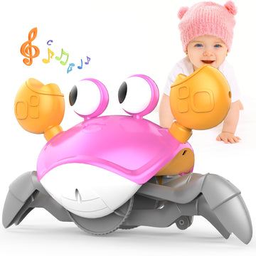 Yeaye Crawling Crab Baby Toys Infant - Tummy Time Toy Gifts For 3 4 5 6 7 8 9 10 11 12 Boy Girl With Learning Crawl System Music For 0-6 6-12 12-18 36 Months Walking Toddler Birthday Gift(Pink)