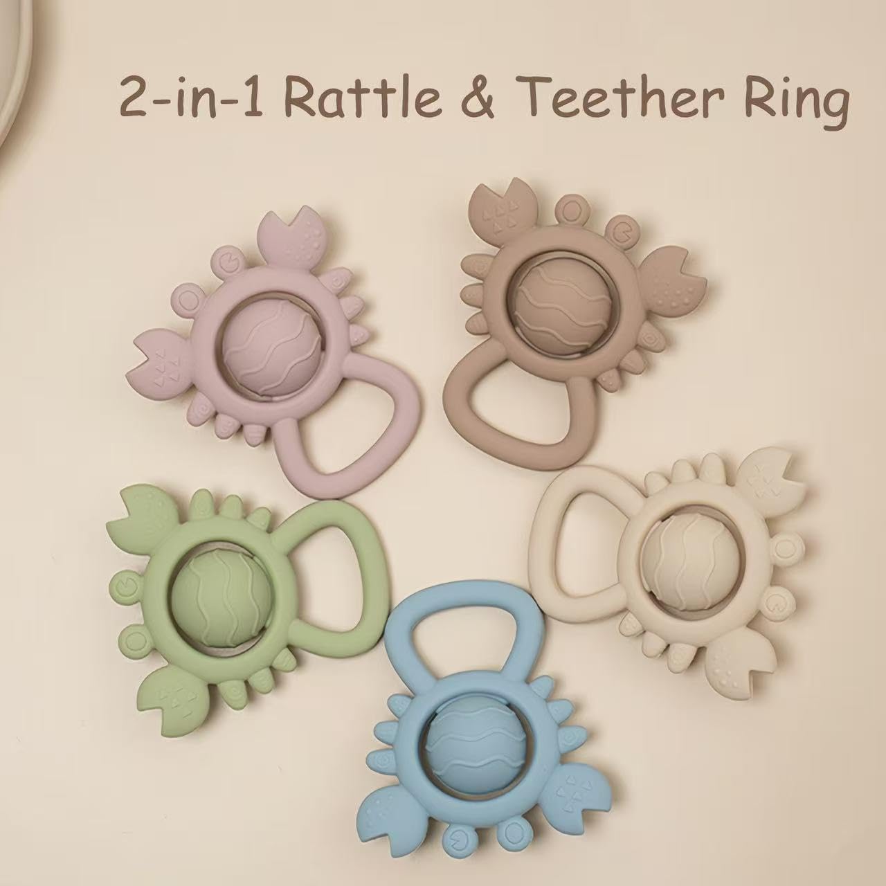 Baby Teething Toys Baby Rattle Toys Food Grade Silicone Rattles and Teethers for Newborn Soft Infants Toddlers Crab Shake Rattle