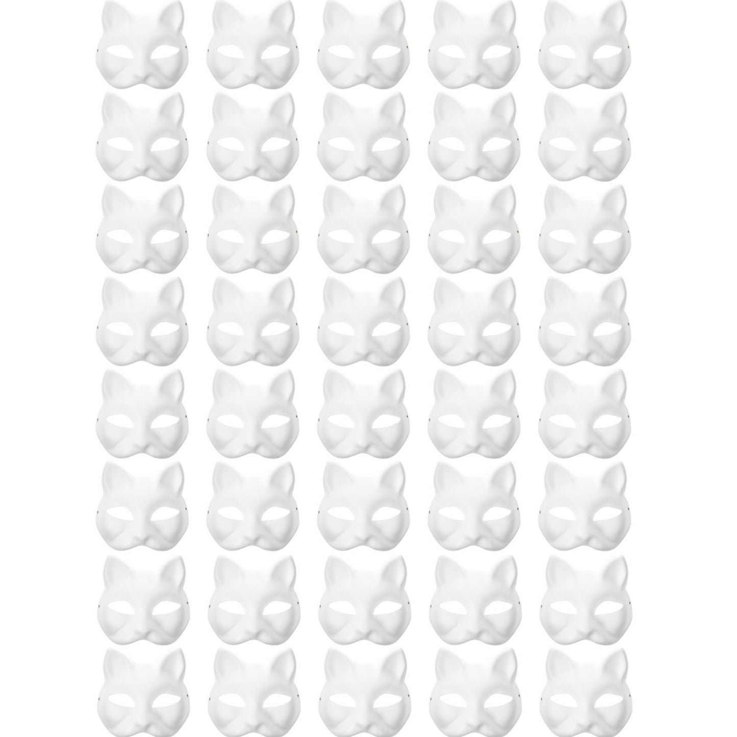 XYBHRC Cat Mask, 40PCS Therian Masks White Cat Masks Blank DIY Halloween Mask Animal Half Facemasks Masquerade Cosplay Party (40
