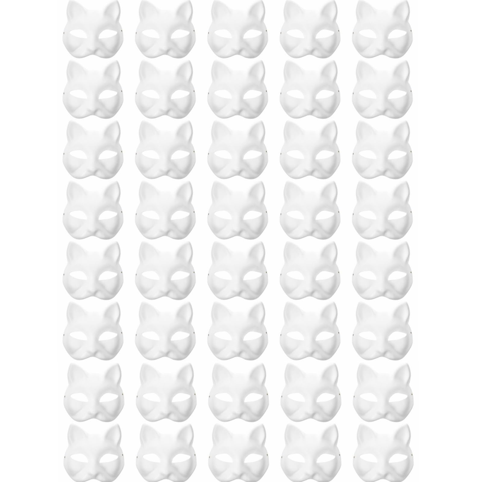 XYBHRC Cat Mask, 40PCS Therian Masks White Cat Masks Blank DIY Halloween Mask Animal Half Facemasks Masquerade Cosplay Party (40