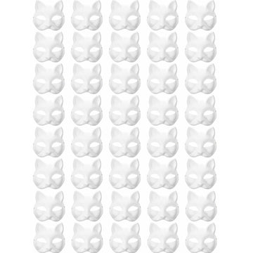 XYBHRC Cat Mask, 40PCS Therian Masks White Cat Masks Blank DIY Halloween Mask Animal Half Facemasks Masquerade Cosplay Party (40