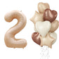Nude 2 Balloons Set, 40 Inch Retro Apricot Foil Number 2 Balloon Boho Decor, Neutral Heart Balloon Brown Tan Star Helium Heart B