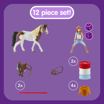 Schleich Horse Club 12-Piece Hannah'S Riding Horse Set - Rodeo Riding With Cowgirl And Horse, Realistic Western Rodeo Farm Animal Toys And Accessories, Gift For Toddlers, Boys, And Girls Ages 5+