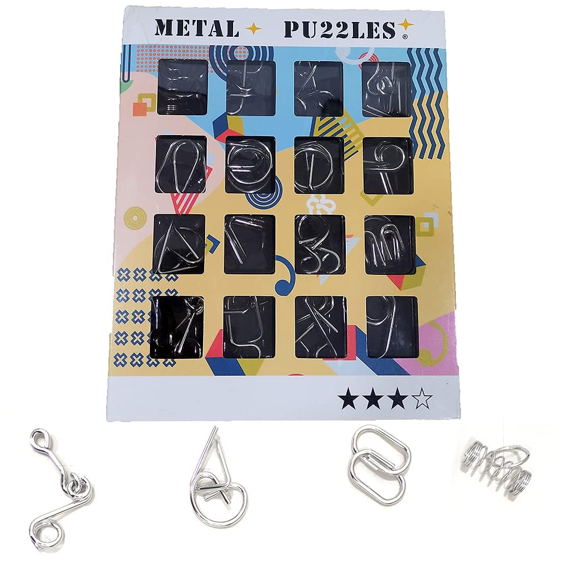 Craveon 16 Pieces Stainless Steel Metal Wire Puzzles IQ Brain Teaser Games Unlock Interlock Toys for Adults & Kids  Assorted