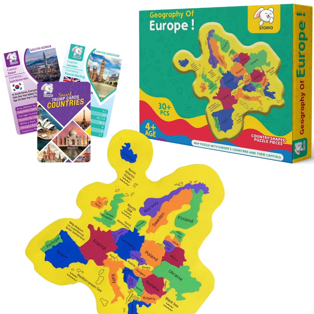 Storio Eva Foam Geography Of Europe Map Puzzles For Kids With Trump Fact Cards For Playing Learning & Educational Toys  Jigsaw 