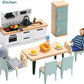 Giant Bean Wooden Dollhouse Furniture Set, 36pcs with 4 Family Dolls, Small Pretend Play Toys for Boys & Girls 3Y+