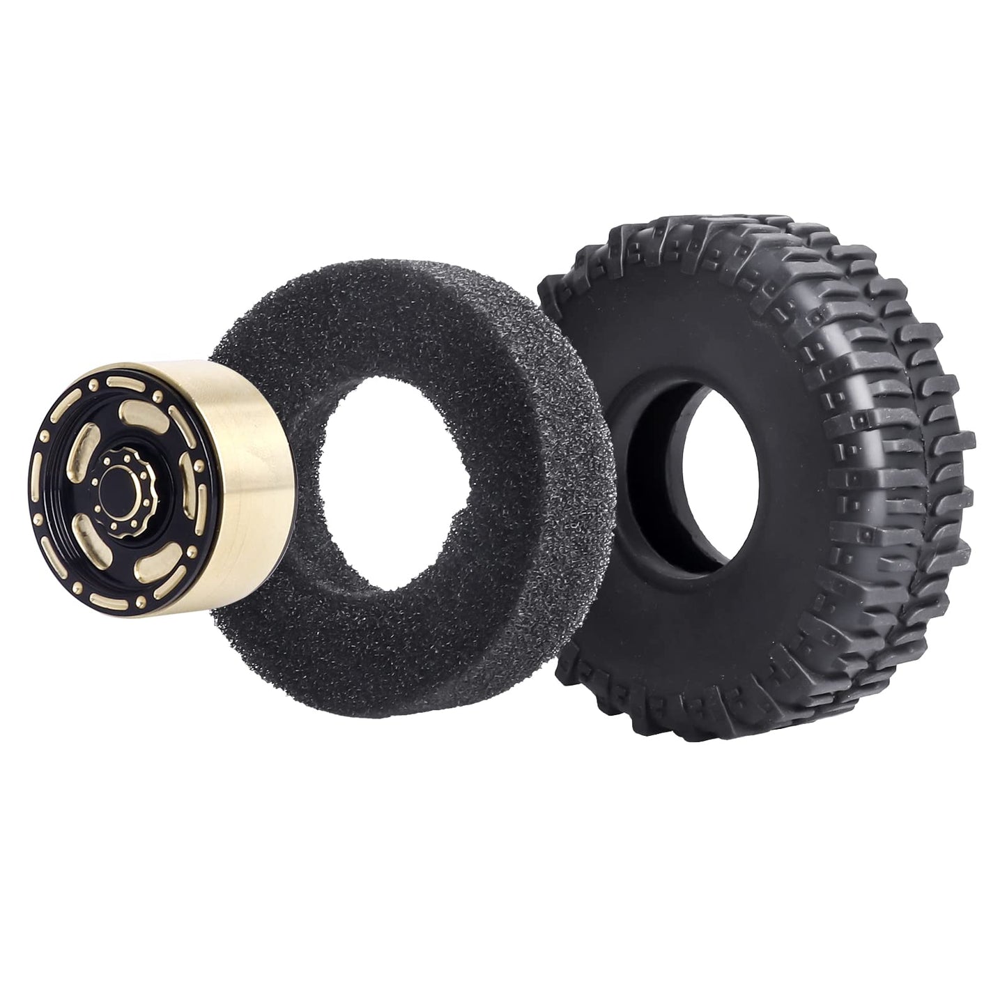 Hobbypark Brass 1.0 Beadlock Wheels & Tires For 1/18 Trx4M Upgrades Parts 1/18 Scx24 1/24 Rc Crawler Replacement, Set Of 4 (Type