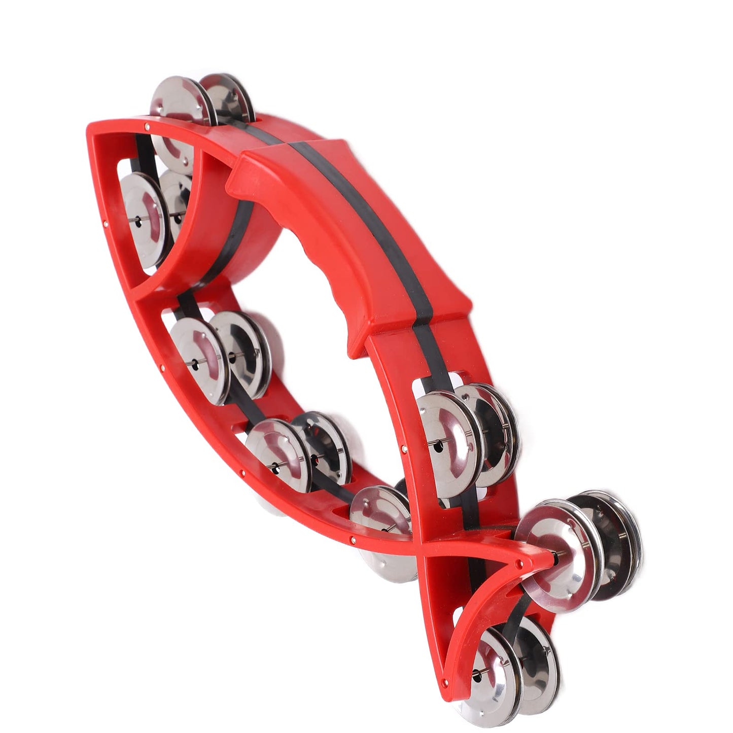 Kids Tambourine, Fish Shaped 8 Cymbal Bells Drum Set Tambourines Metal Abs For Party For Gift(Red)