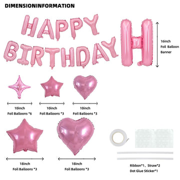 Toniful 35Pcs Light Pink Happy Birthday Decorations 16 Inch Happy Birthday Balloon Banner With Star Balloons Mylar Foil Birthday