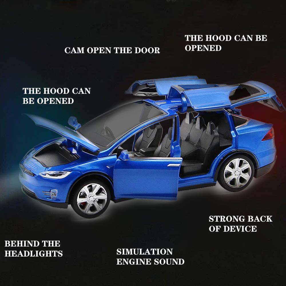Gidoyi Toy Car Model X, Pull Back Car Toys Alloy Vehicles With Lights And Sound 1:32 Scale Model Car (Blue)