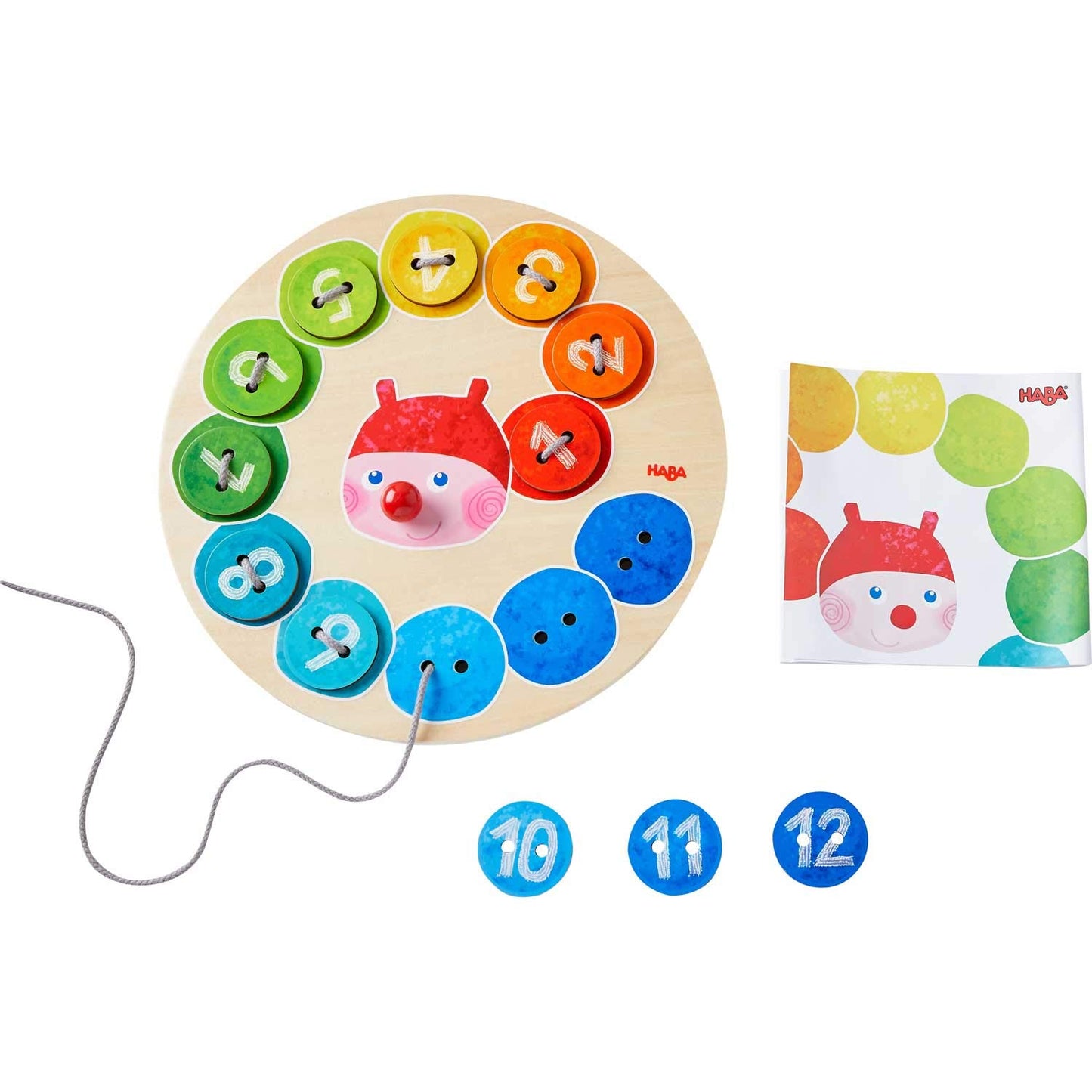 HABA Caterpillar Rainbow Preschool Learning Activity with Colors & Numbers, Threading Game & Fine Motor Skills Toy for Kids, Lac