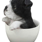 Ebros Gift Realistic Boston Terrier Teacup Pup In White Tea Cup Statue 5.75'' Tall Pet Pal Tuxedo Gentleman Puppy Dog Breed Coll