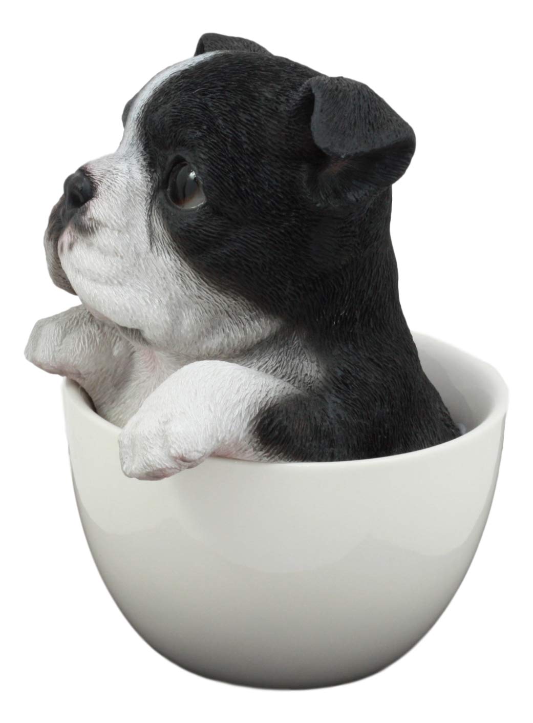 Ebros Gift Realistic Boston Terrier Teacup Pup In White Tea Cup Statue 5.75'' Tall Pet Pal Tuxedo Gentleman Puppy Dog Breed Coll
