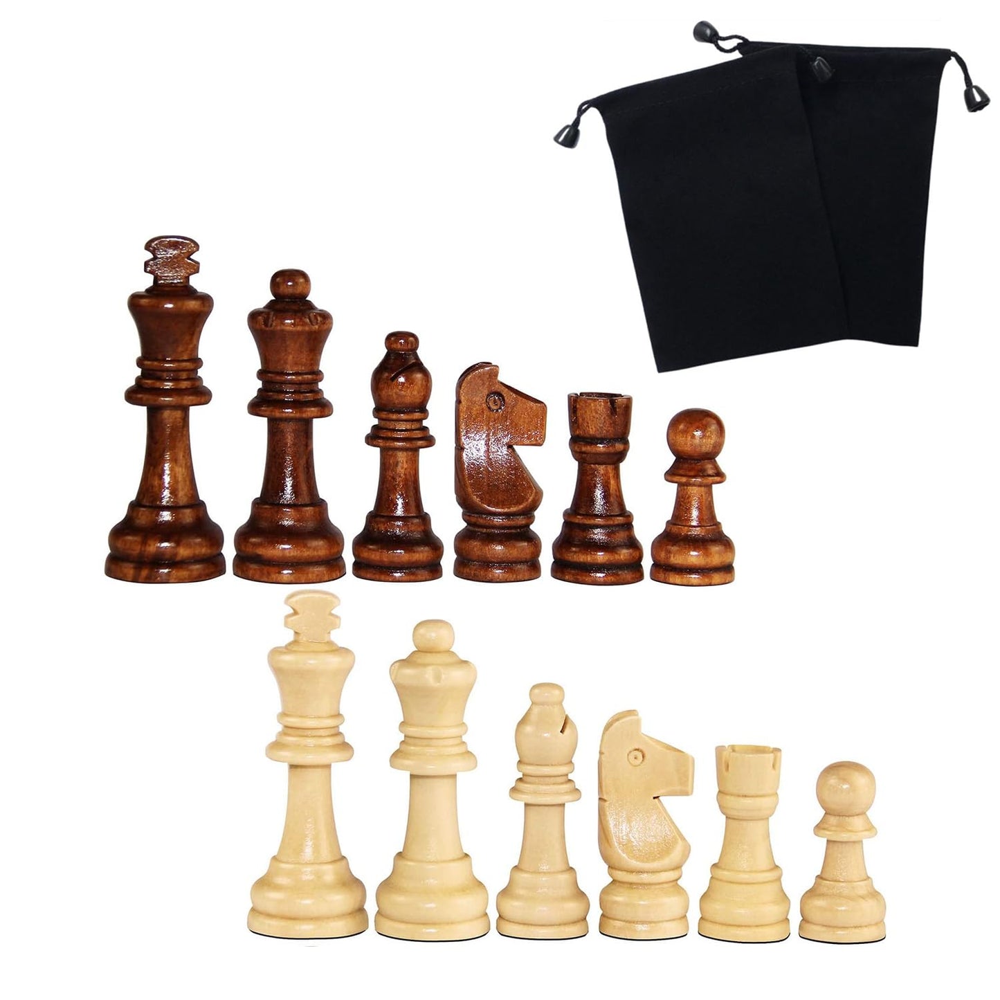 Hellpnoom Wooden Chess Pieces, Tournament Staunton Wood Chessmen Pieces Only, 3 Inch King Figures Chess Game Pawns Figurine Piec
