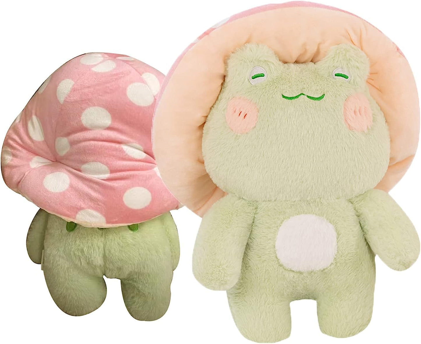 Frog Plush Toys, 10'' Cute Frog With Pink Mushroom Hat Stuffed Animals, Kawaii Plushies Gift For Kids Girls Adults Valentines Bi